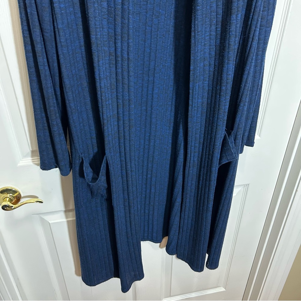 Lisa Rinna Collection Navy Open-Front Duster Cardigan - Picture 3 of 9